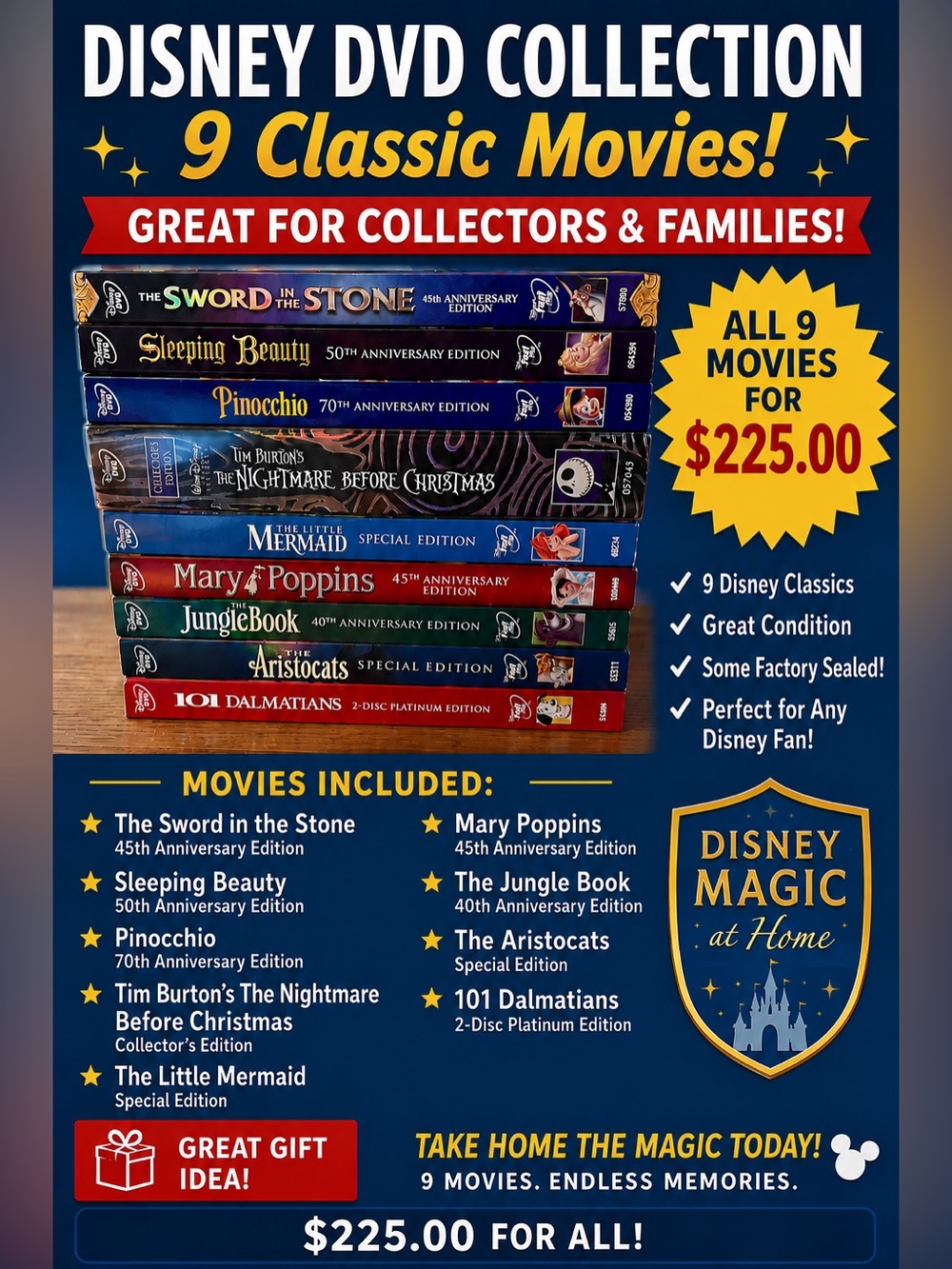 NEW/LIKE NEW Disney 9-Movie DVD Collection